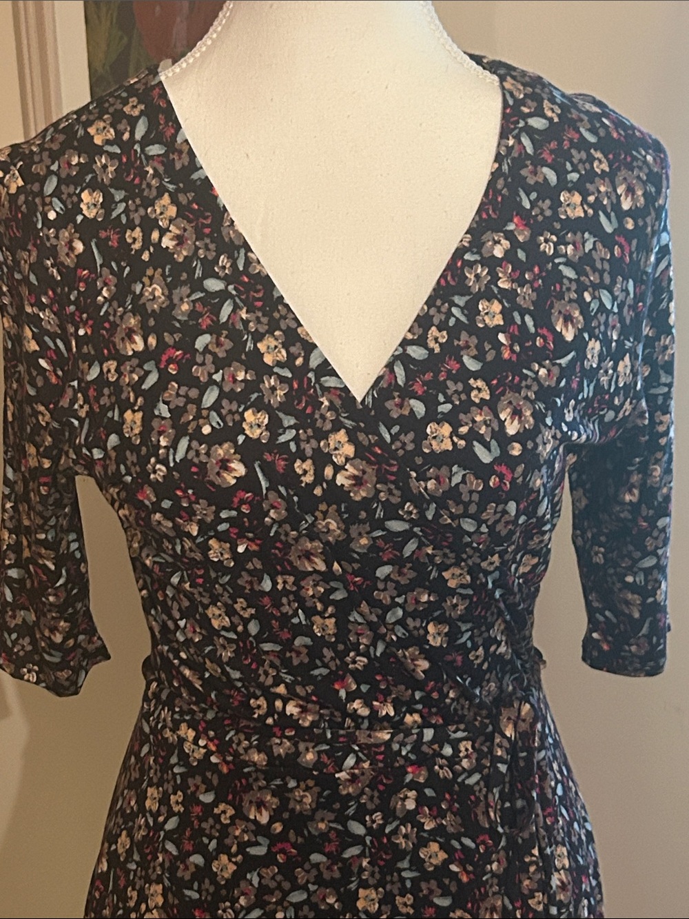 Gilli Black Floral Wrap Dress with Multicolor Blossoms - Picture 3 of 6
